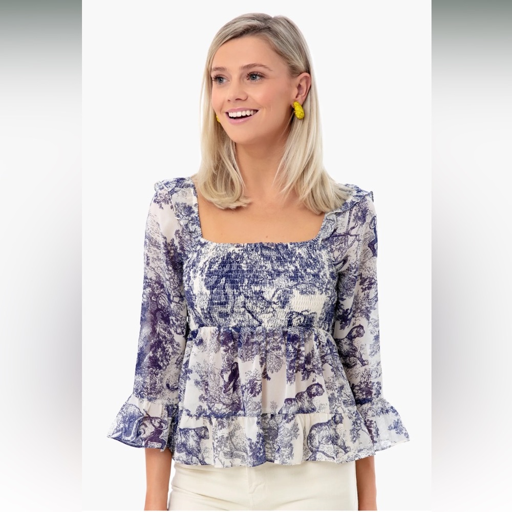 Tuckernuck Moodie Blue Royal Safari Smocked Top